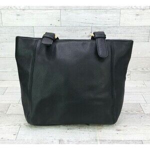 Mila Paoli Shoulder Bag Black Pebbled Leather Double Top Handled Bag Purse